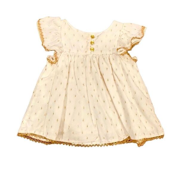 Oshkosh Genuine Kids Flowy Blouse White Sparkly Gold Accent Ruffle Sleeve Size 2 - Picture 1 of 11